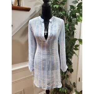 Three Eighty Two Women's Blue Polyester V-Neck Long Sleeve Knee Length Dress S